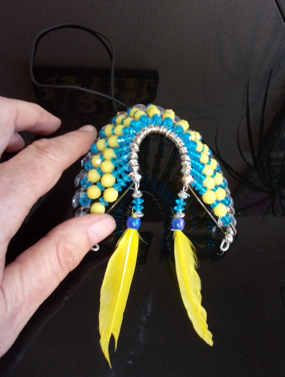 Beaded Headdress - Blue and Yellow