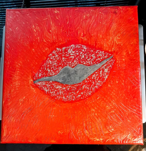 Original Acrylic Art Deco Painting - Lips
