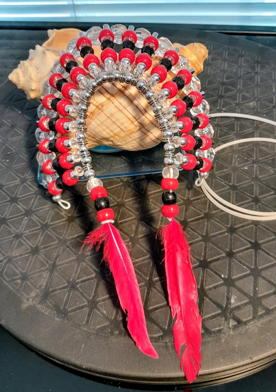 Beaded Headdress - red and black - Texas Tech
