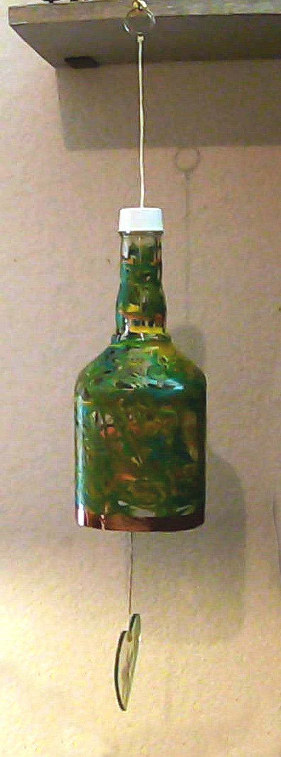 Glass Wind Chime  Made From Large Liquor Bottles Hand Cut and with One-of-a-kind Artistic Design for  Outdoor Garden Patio
