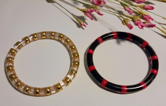 Two Clear Beaded Acrylic Bracelets