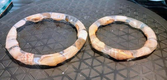 Two Clear Acrylic Bracelets with Seashells
