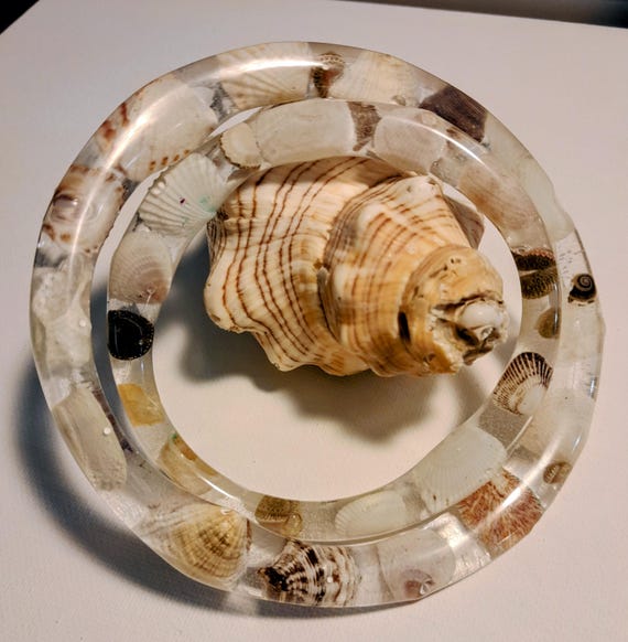Two Clear Acrylic Bracelets with Seashells