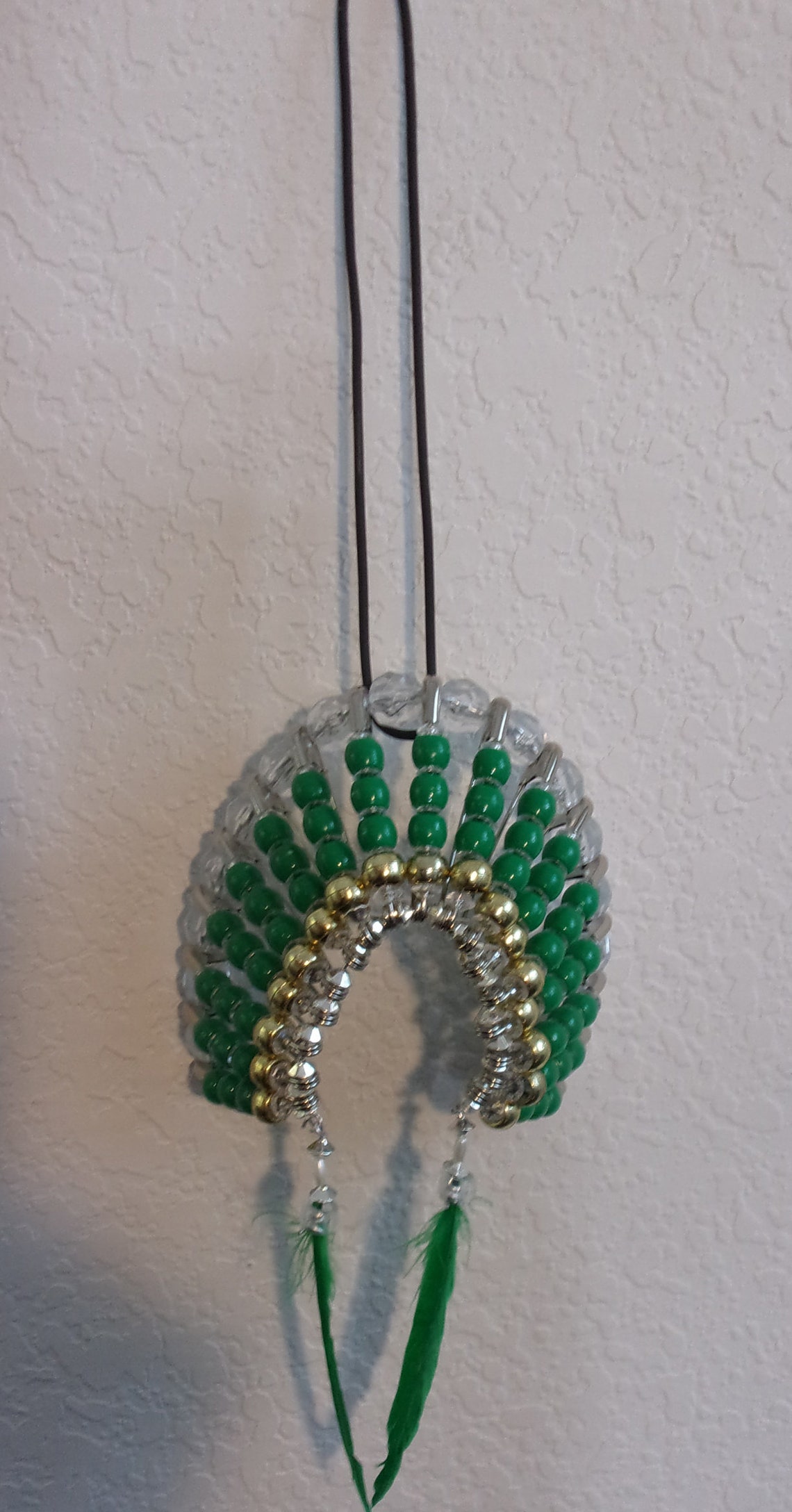 Beaded Headdress Green & Gold Etsy