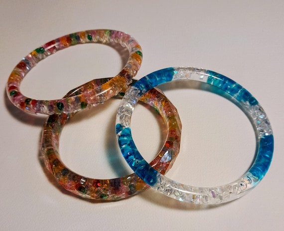 Three Clear Beaded Acrylic Bracelets