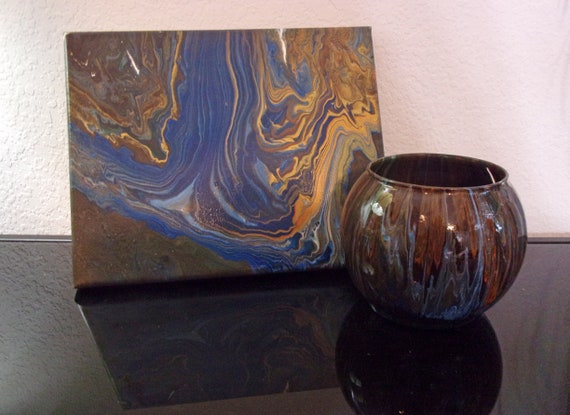 Glass Acrylic Pour Storage Container with Contemporary Painting