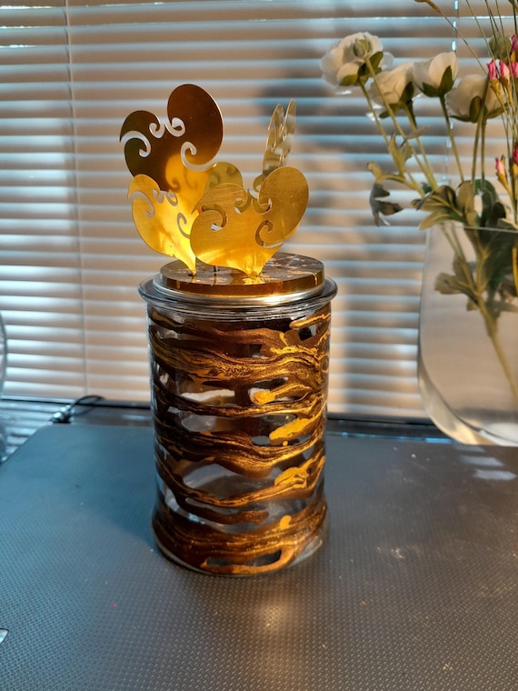 Glass Acrylic Painted Jar with Custom Made Top