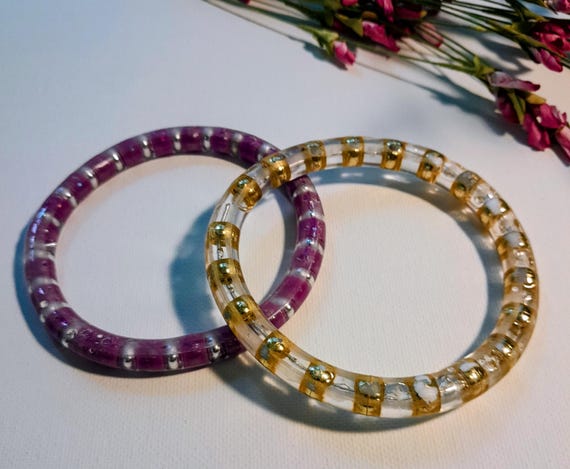 Two Clear Beaded Acrylic Bracelets