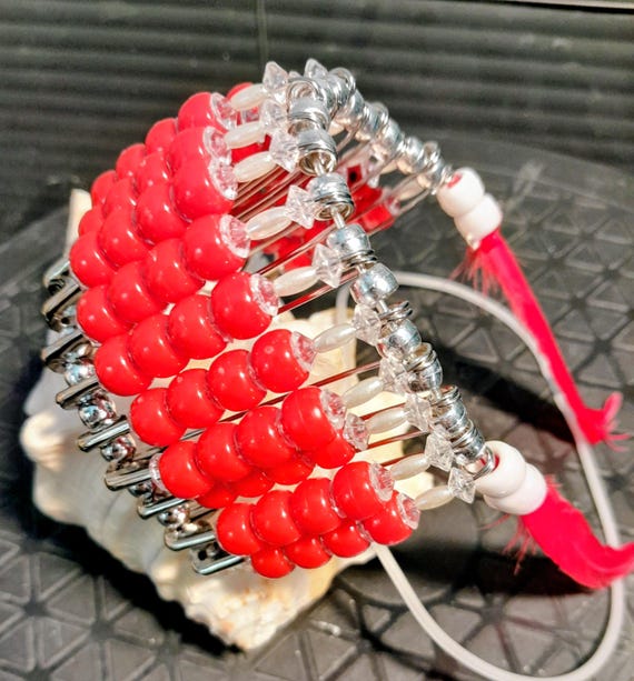 Beaded Headdress - Red and White