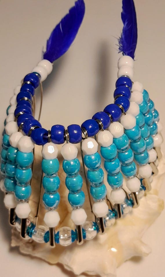 Beaded Headdress - blue and white