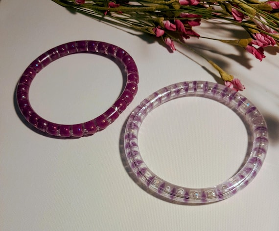 Two Clear Beaded Acrylic Bracelets