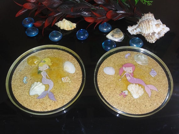 Seashell & Mermaid Coaster Set- Clear Acrylic