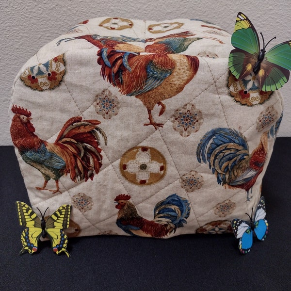 Toaster Cover, Roosters, Chickens, Reversible, Two slice toaster, Quilted, Handmade, Unique, Washable, Reusable, Custom orders available