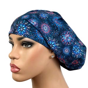 Euro Ohrenhaube für Frauen, Krankenschwester Tellermütze, OP Technik, Satin-Futter, Blau Mandala