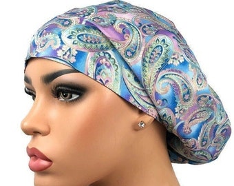 Nurse Surgical Hat, Euro Scrubhat, OR Scrub Hat, Euro Scrub Hats for Women,  Bouffant Scrub Cap, DK Scrub Hats, Teal Violet Paisley
