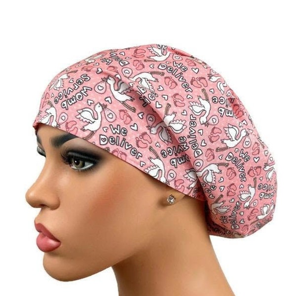 Euro Scrub Cap, Surgical Scrub Hat, Labor & Delivery Scrub Cap, Gift for Nurse, Funny Scrub Hat, DK Scrub Hats, Womb Service Pink