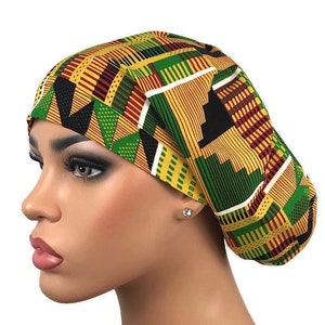 Surgical Scrub Hat, Kente Print Scrub Cap, Satin Line Option, Chemo Hat, Nurses Hat, Scrub Hats, Nurse Cap, DK Scrub Hats