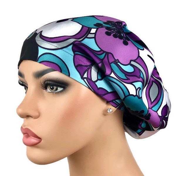 Satin Lined Scrub Hat, Longhair Bonnet, Satin Lining Hat, Satin lined Scrubcap, Adjustable Satin Lined Bonnet Cap, DK Scrub Hats, Loc Bonnet