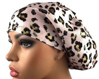 Scrub Hats: Pink Leopard Print Surgical 