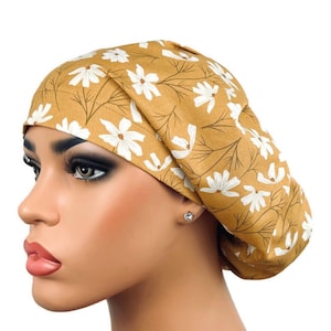 Surgical Scrub Hat, Euro Scrub Cap for Women, Yellow Scrub Hat, Nurse Hat for OR, Medical Student Gift, DK Scrub Hats, Mustard Floral