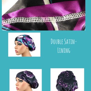 Satin Lined Scrub Hat, Longhair Bonnet, Satin Lining Hat, Satin lined Scrubcap, Adjustable Satin Lined Bonnet Cap, DK Scrub Hats, Loc Bonnet image 3