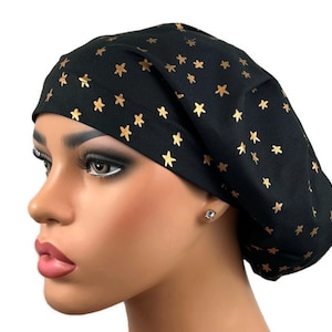 Surgical Cap for Women, Euro Scrub Hat, Nurse Cap, Nurse Gift, Custom Scrub Cap Option, Ponytail Scrub Cap, DK Scrub Hats, Gold Rush Stars