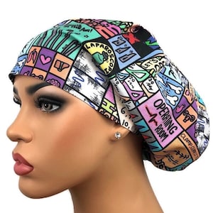 Gorros quirúrgicos: gorro quirúrgico, gorro quirúrgico divertido, gorro quirúrgico para quirófano, opción de línea satinada, gorro quirúrgico Euro Bouffant, gorros quirúrgicos DK, palabras/dichos quirúrgicos