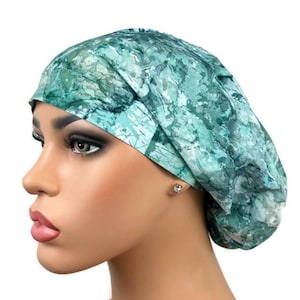 Euro Scrub Hat: Surgical Scrub Cap, Nurse Scrub Hat, OR Scrub Hat for Women, Unisex Bonnet, Bouffant Cap, DK Scrub Hats, Sea Foam Splash