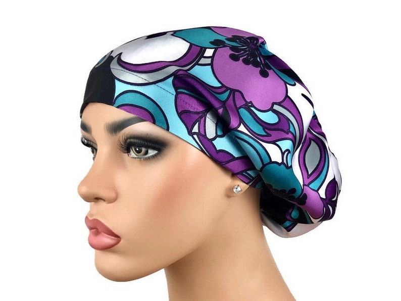 Satin Lined Scrub Hat, Longhair Bonnet, Satin Lining Hat, Satin lined Scrubcap, Adjustable Satin Lined Bonnet Cap, DK Scrub Hats, Loc Bonnet image 1