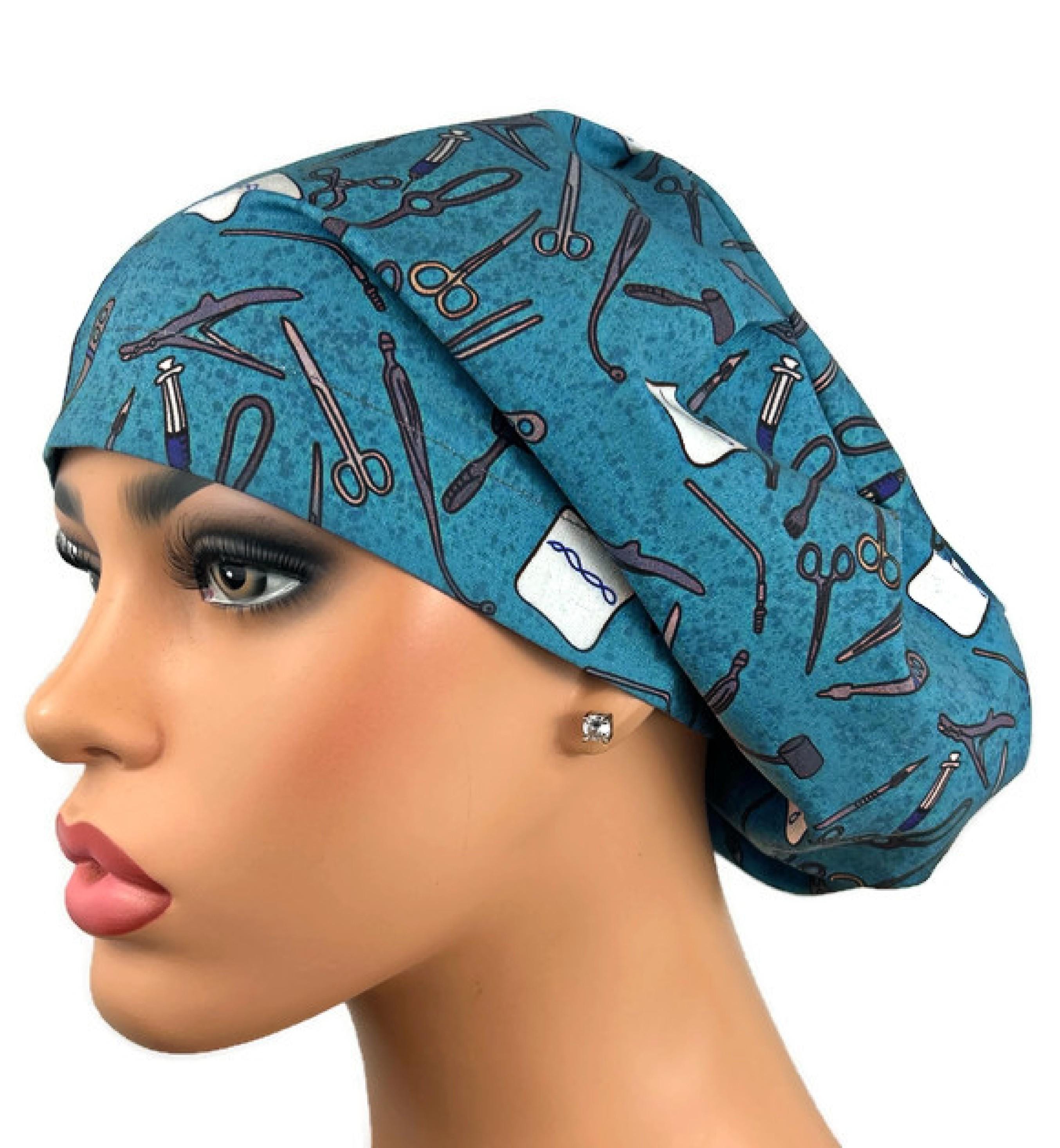 Scrub Cap, Surgical Scrub Cap, Euro Style Bouffant, OR Scrub Hat, Nurse Scrub Cap, Satin Line Option, DK Scrub Hats, Teal Instruments