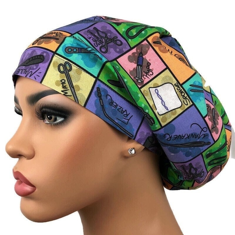 Scrub Cap, Surgical Scrub Cap, Euro Style Bouffant, OR Scrub Hat, Surgeon Gift, Satin Line Option, DK Scrub Hats, OR Instruments