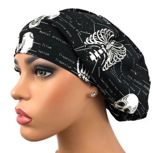 Surgical Scrubhat, Euro Scrubcap, Anatomy Scrubhat, Unisex Scrub Cap, Surgery Cap, Satin-Lining Option, DK Scrub Hats, Glow Skeleton
