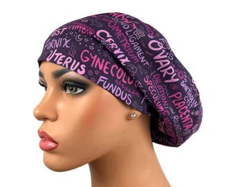 Surgical Scrubcap, OBGYN Nurses Scrub Cap, Euro Scrubhat for Long Hair, Doctors Gift, Satin Line Options, DK Scrub Hats, Burgundy Gyno