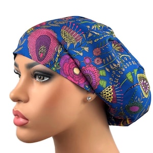 Scrub Cap for Women, Surgical Cap, Euro Scrub Hat for Healthcare Workers, Nurse Gift, Scrub Hat for Surgery, DK Scrub Hats, Wild Things Blue