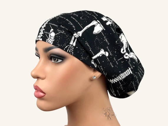 Surgical Scrubhat, Euro Scrubcap, Anatomy Scrubhat, Unisex Scrub Cap, Surgery Cap, Satin-Lining Option, DK Scrub Hats, Glow Skeleton