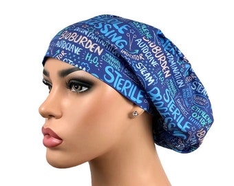 Euro Scrub Hat: Surgical Scrub Cap, Surgery Nurse Scrubhat, OR Scrub Hat, Satin Line Option, Bouffant Cap, DK Scrub Hats, Sterile Processing