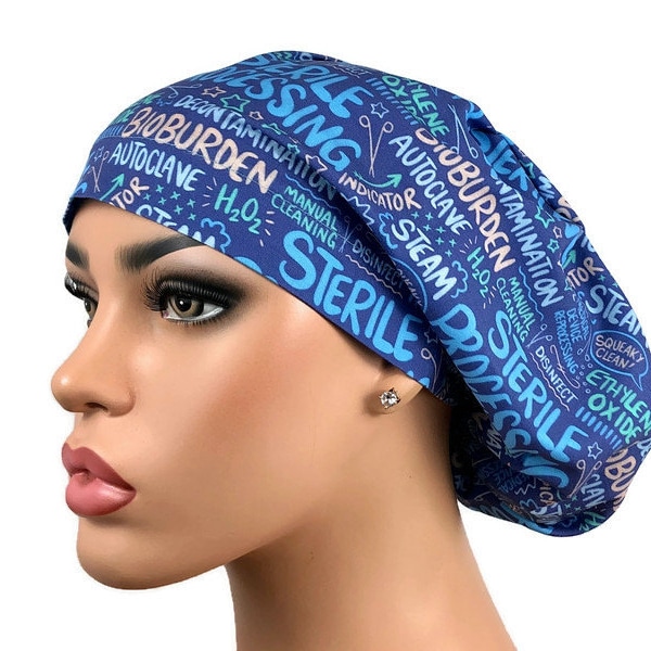 Euro Scrub Hat: Surgical Scrub Cap, Surgery Nurse Scrubhat, OR Scrub Hat, Satin Line Option, Bouffant Cap, DK Scrub Hats, Sterile Processing