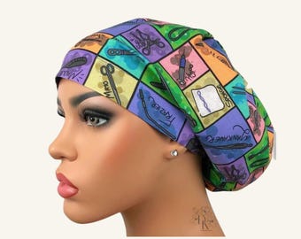 Scrub Cap, Surgical Scrub Cap, Euro Style Bouffant, OR Scrub Hat, Surgeon Gift, Satin Line Option, DK Scrub Hats, OR Instruments