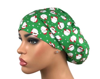 Santa Scrub Hat, Surgical Scrub Cap, Euro Scrub Hat, Funny Christmas Nursehat, Vet Scrubhat, DK Scrub Hats, Santa/Green/Black