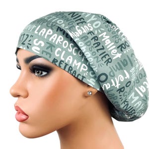 Surgical Scrub Hat for Women and Men, Euro Scrub Cap, Nurse Surgery Hat, Medical Student Gift, OR Cap, DK Scrub Hats, Surgical Tools Print