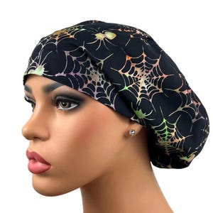 Halloween Scrub Cap, Euro Scrub Cap, Halloween Surgical Hat, Scary Scrub Hat, Vet Hat, Unisex Scrub Hat, DK Scrub Hats, Spider Webs