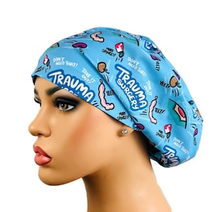 Surgical Cap, Funny Scrub Hat, OR Scrub Hat, Satin Line Option, Euro Bouffant Scrub Cap, DK Scrub Hats, Trauma Surgery
