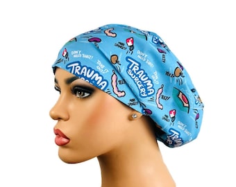 Surgical Cap, Funny Scrub Hat, OR Scrub Hat, Satin Line Option, Euro Bouffant Scrub Cap, DK Scrub Hats, Trauma Surgery