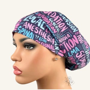 Surgical Scrub Hat for Anesthesiologists, Euro Scrub Cap, Anesthesia Scrub Hat, Anesthesiologist Gift,  DK Scrub Hat, Teal Pink Anesthesia