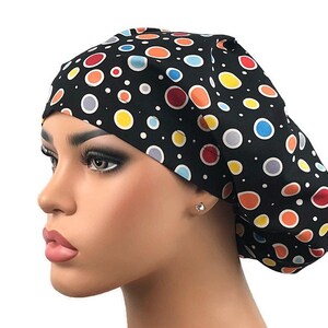 Glow in the Dark Scrub Hat, Surgical Scrub Hat, Polka Dots Scrub Cap, Unisex Scrub Hat,  Nurse Scrub cap, Satin Line Option, DK Scrub Hats