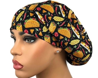 Surgical Hat, Taco Scrub Hat, Euro Scrub Cap, Funny Nurse Scrub Hat, Chef&#39;s Hat,  Foodie Scrub Cap, OR Hat, DK Scrub Hat, Tacos Scrub Hat