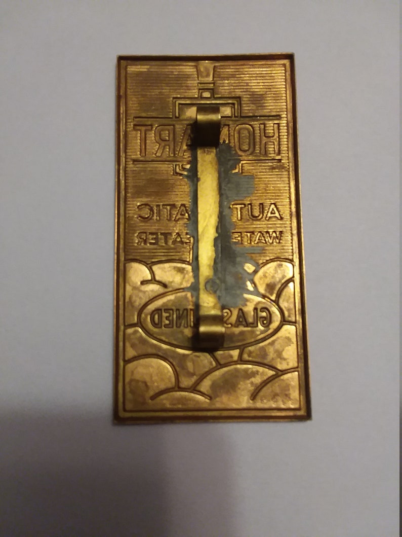 Vintage Brass Homart Automatic Water Heater Nameplate; Vintage Appliance Emblem; Vintage Appliance Badge