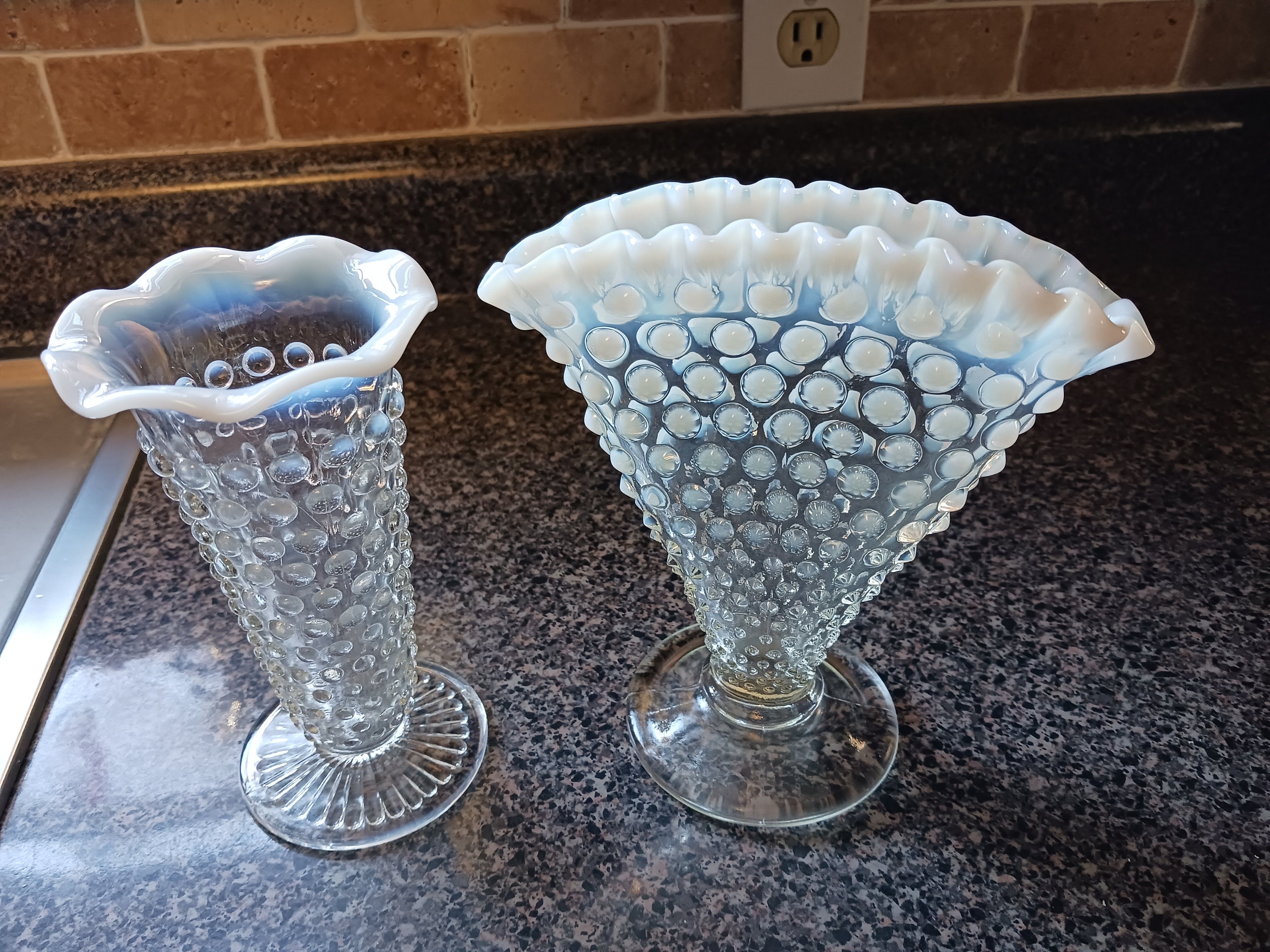 Vintage Fenton Opalescent Hobnail Moonstone Vases