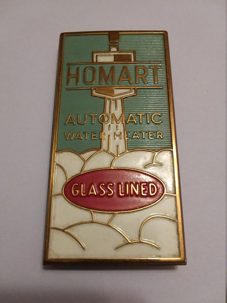 Vintage Brass Homart Automatic Water Heater Nameplate; Vintage Appliance Emblem; Vintage Appliance Badge