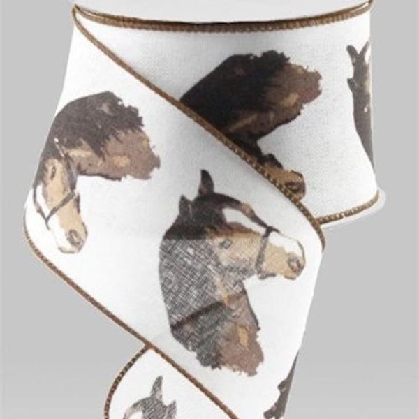 Wired Ribbon By the Roll Horse Head Print (Brown, White) 2.5" X 10 Yards for Wreaths, Floral Arrangements, Gift Wrapping, Crafting Farmhouse